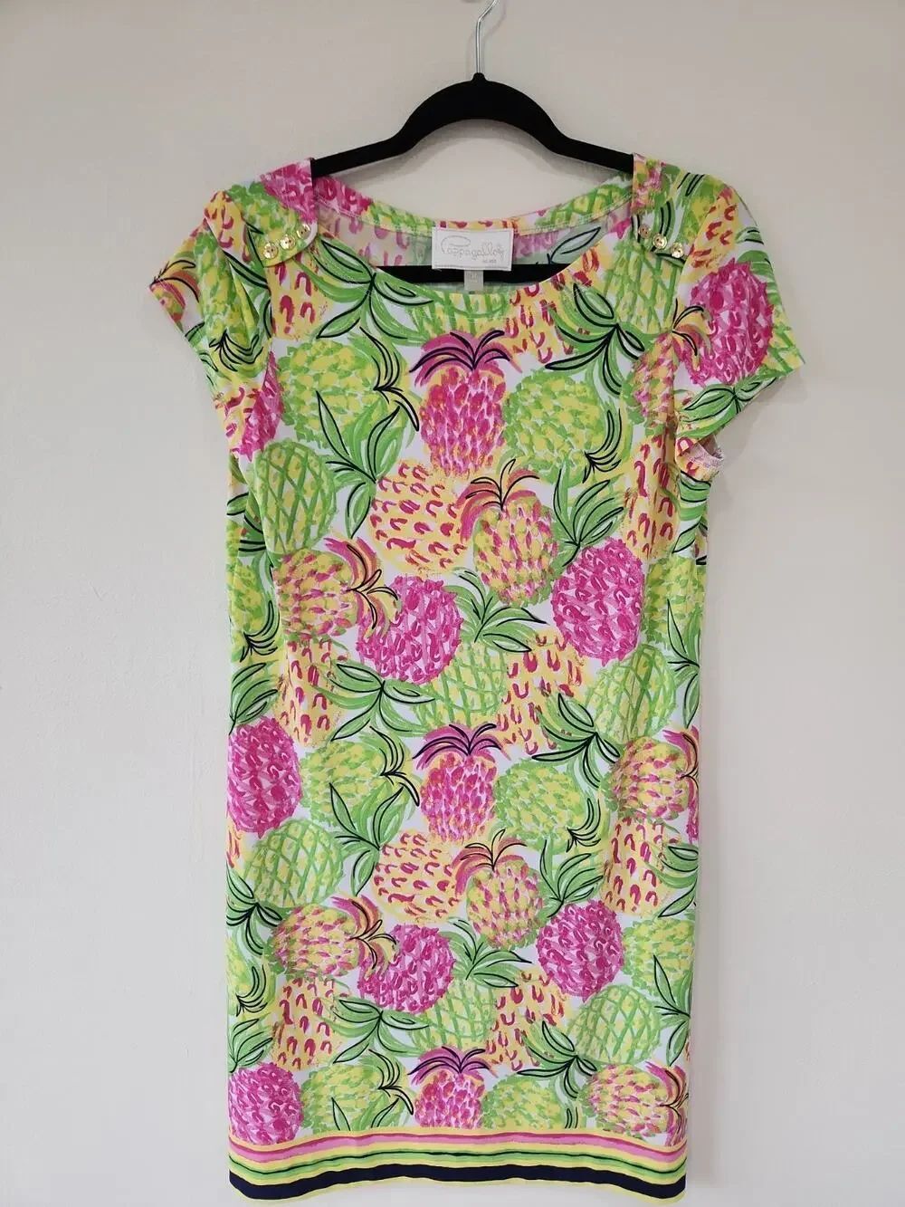 Tropical Floral Pappagallo Dress Size M Pineapple Pink And Yellow